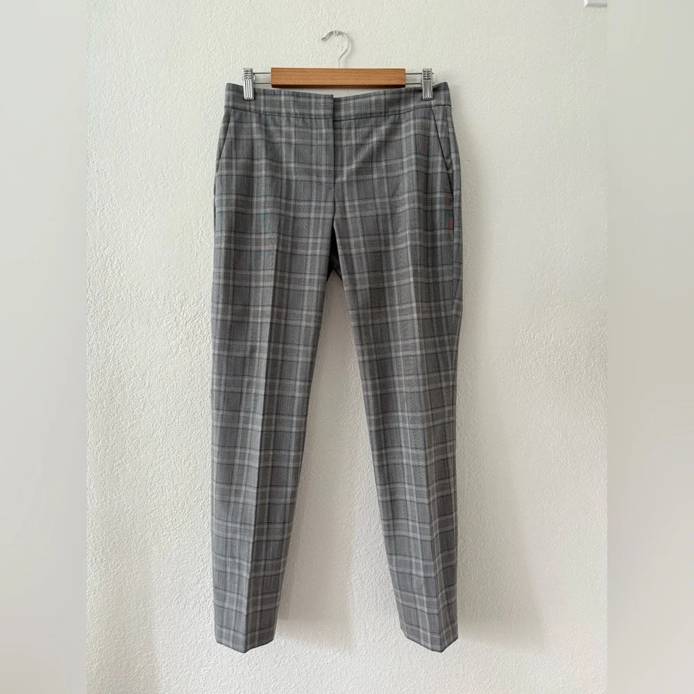 Theory Crop Plaid Grey/ Blue Pants Wool Blend Size 2